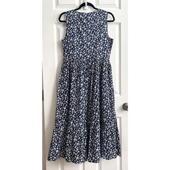 J. CREW 2024 Navy Floral Smocked Bodice Sleeveless Midi Dress - Picture 8 of 16